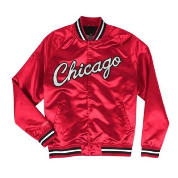 MITCHELL AND NESS CHICAGO BULLS MENS RED SATIN JACKET LIGHT WEIGHT JACKET - Picture 7 of 8